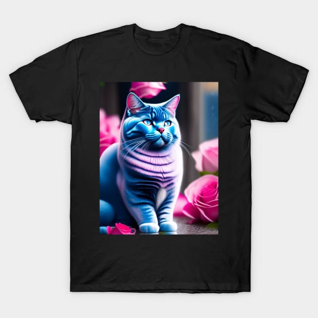 British Shorthair Poses with Pink Roses T-Shirt by Enchanted Reverie